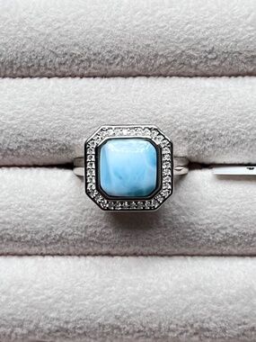 R071 | Larimar & Moissanite Square Ring